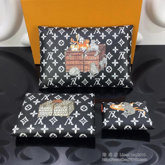 路易威登LV 頂級原單 M63885 Catogram系列 特別款 貓犬圖案 黑色 Pochette Kirigami三合一手袋  ydh2616